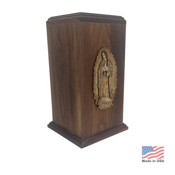 Lady of Guadalupe Walnut Wood Urn